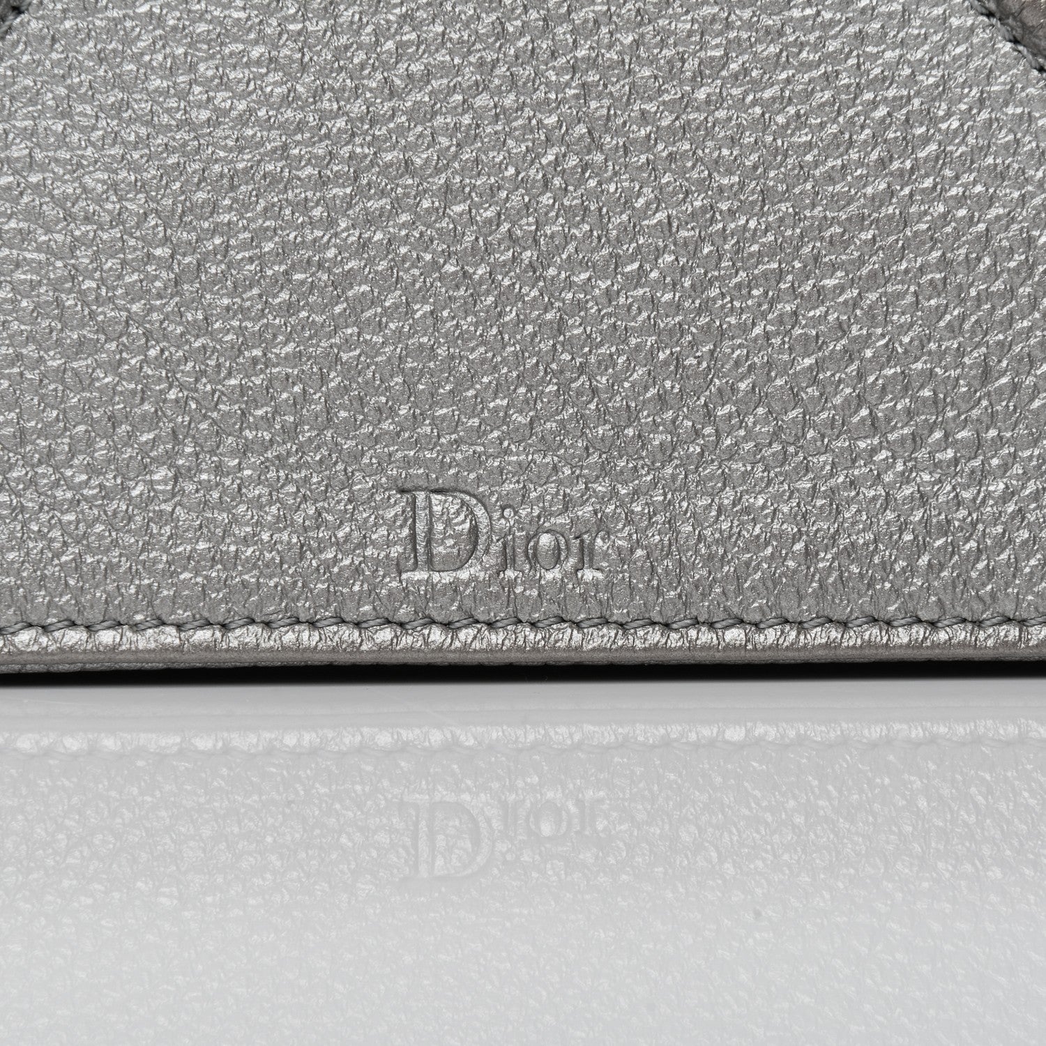 Christian Dior Metallic Grained Calfskin Diorama Wallet on Chain Pouch Silver 7 of 7