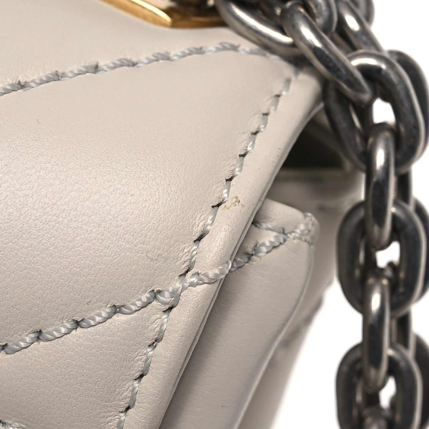 Calfskin Diagonal Quilted Jackhammer 19 Shoulder Bag White