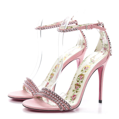 Gucci Kid Scamosciato Crystal Ankle Strap High Heel Sandals 37.5 Light Rose Light Peonia 3 of 9