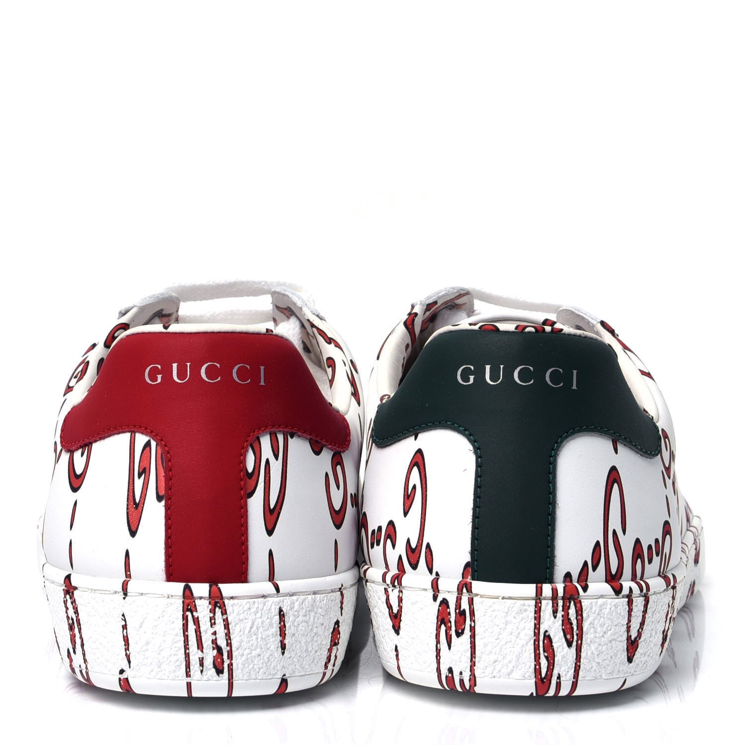 Gucci Calfskin GucciGhost Print Mens Ace Sneakers 8 White Hibiscus Red 9 of 11