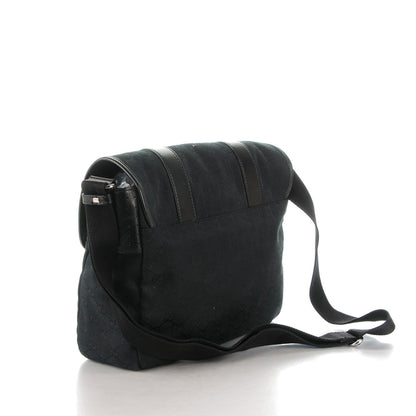 Gucci Monogram Medium Double Buckle Flap Messenger Bag Black 3 of 7