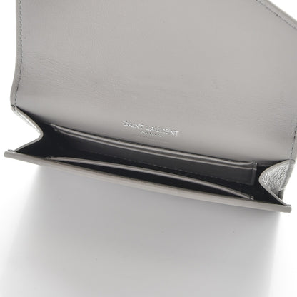 Saint Laurent Shiny Calfskin Crocodile Embossed Monogram Envelope Wallet Mouse Grey 5 of 8