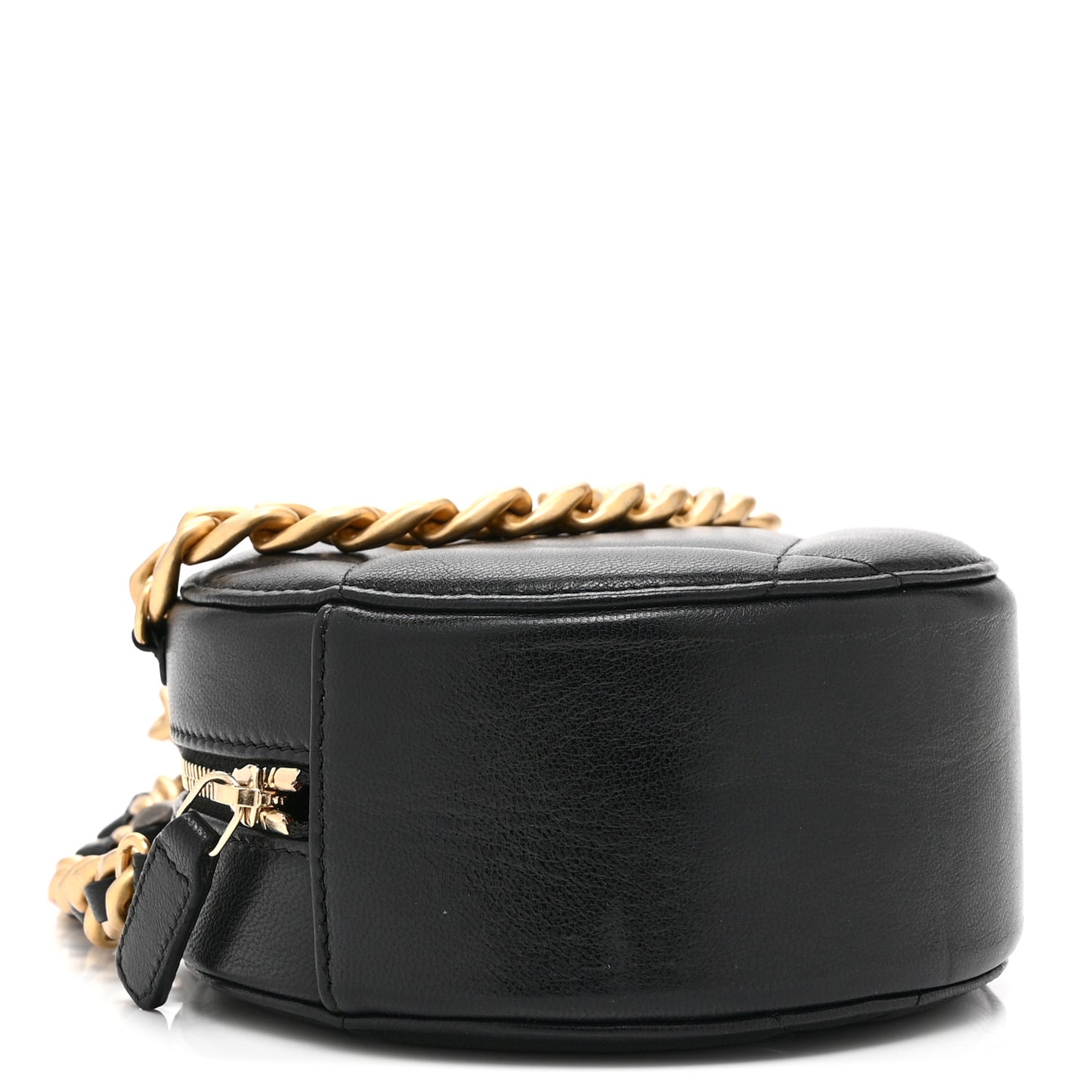 Shiny Goatskin Quilted Chanel 19 Round Clutch With Chain Black