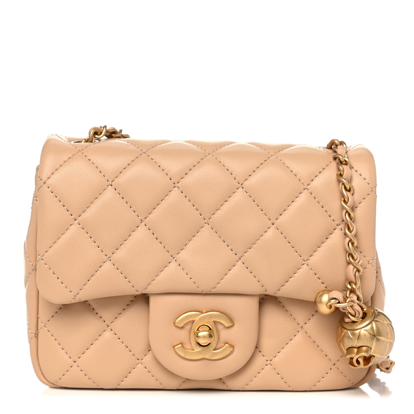 Lambskin Quilted Mini Pearl Crush Flap Beige