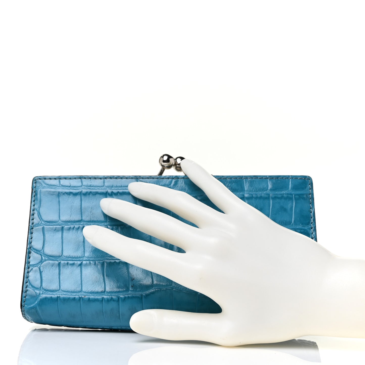 Crocodile Embossed Calfskin Wristlet Clutch Blue