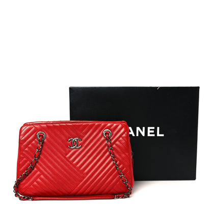 Chanel Lambskin Quilted CC Crossing Shopping Tote Red 11 of 11
