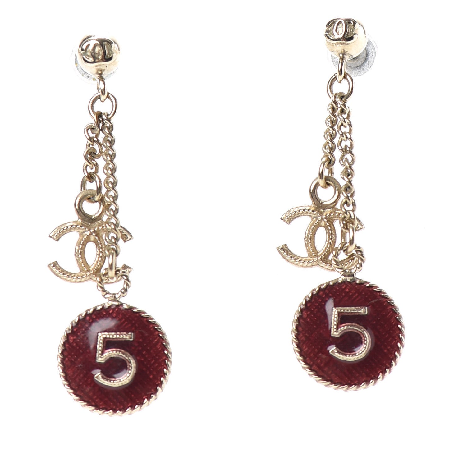 Enamel N°5 CC Drop Earrings Red Gold