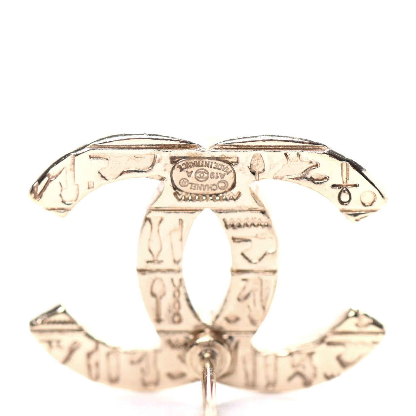 Metal Scarab CC Earrings Light Gold