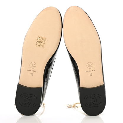 Chanel Lambskin Patent Calfskin Cap Toe Ankle Chain Ballerina Flats 38 Black 5 of 8