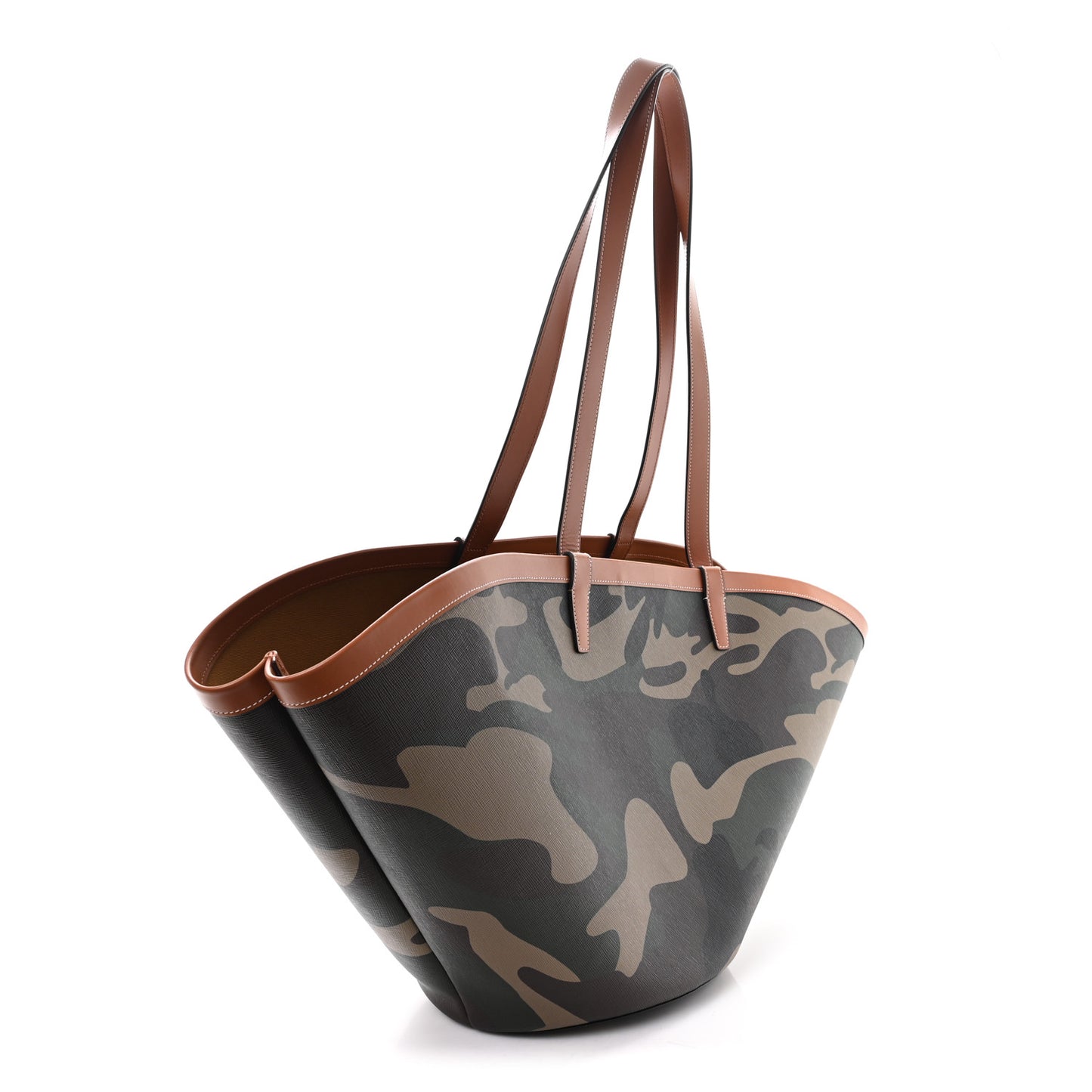 Canvas Calfskin Camouflage Large Couffin Logo Tote Khaki