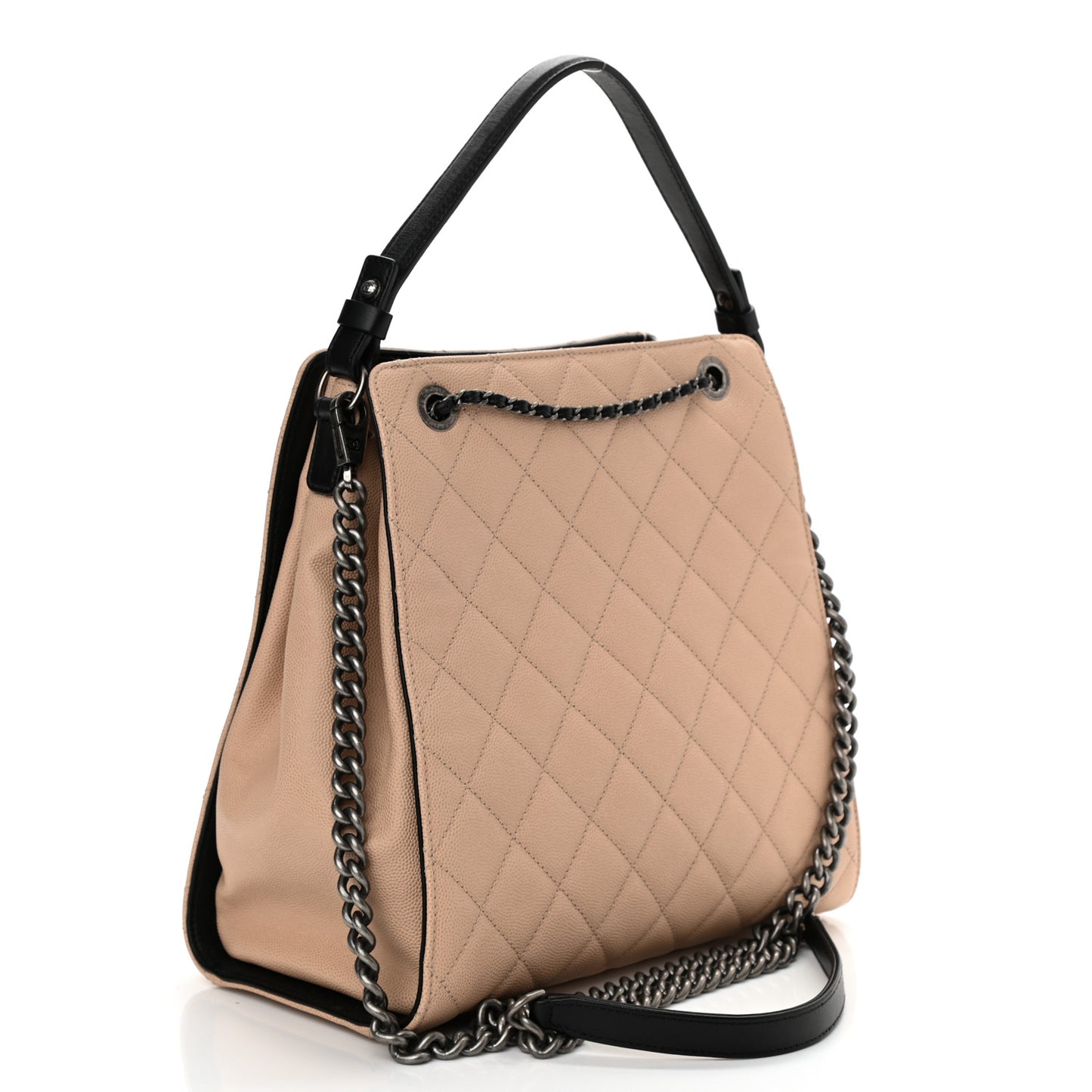 Caviar Quilted Medium CC Bucket Bag Beige