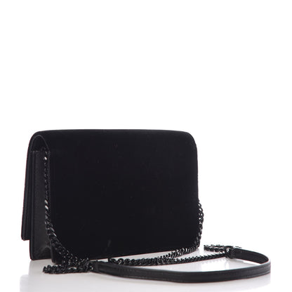 Saint Laurent Velvet Crystal Monogram Kate Tassel Chain Wallet Black 3 of 13