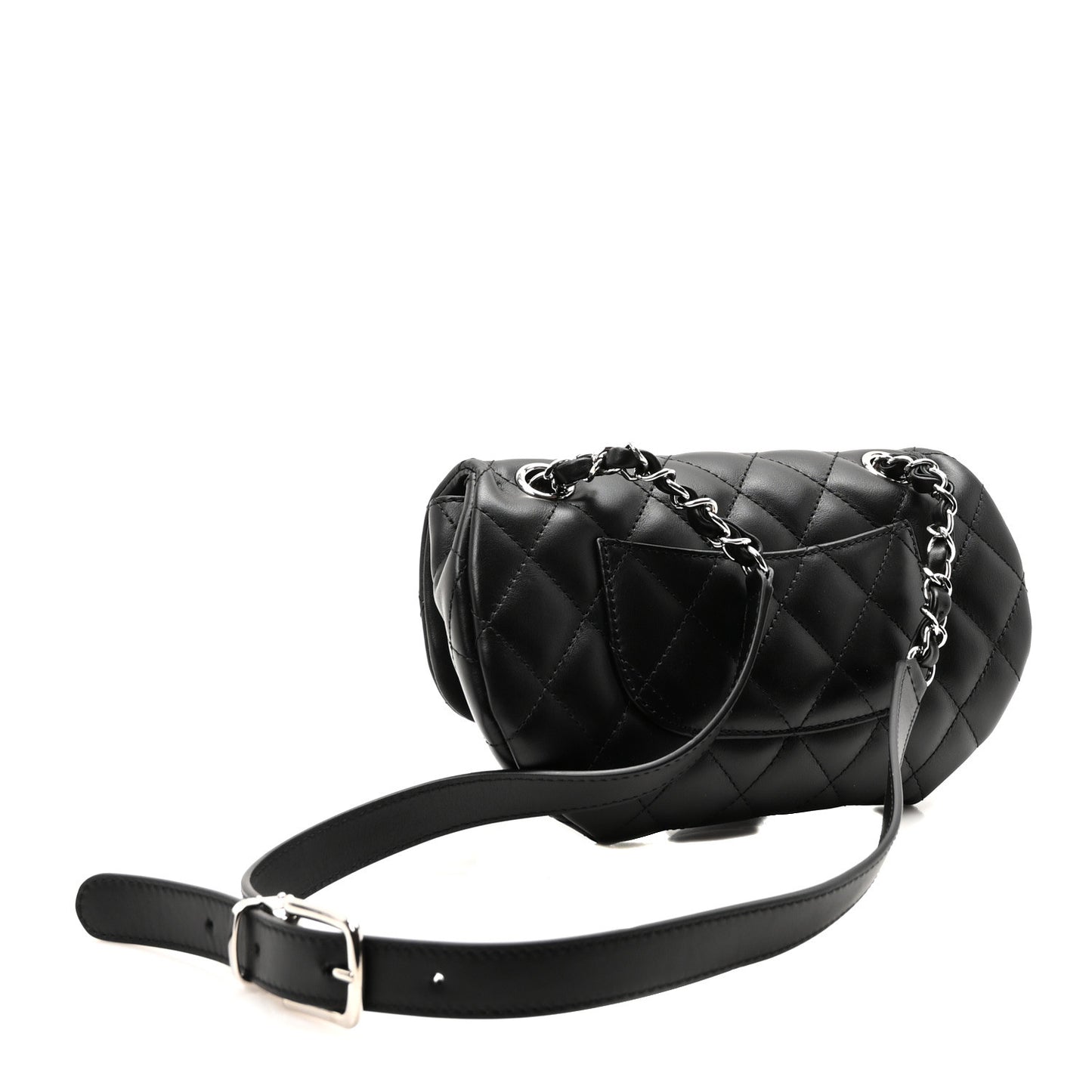 Calfskin Quilted CC Uniform Flap Belt Bag Black