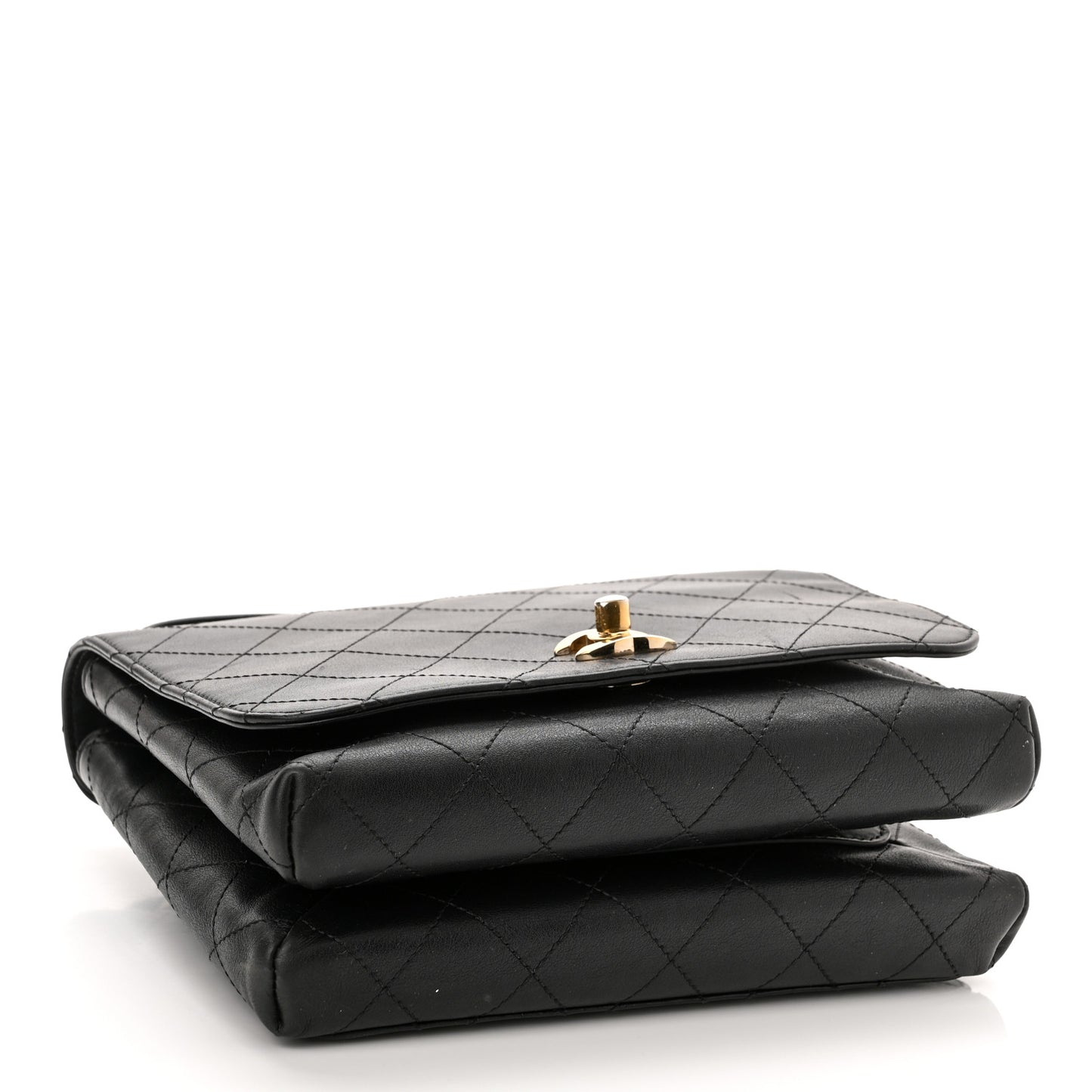 Calfskin Quilted Double Pocket Top Handle Flap Black