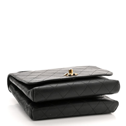 Chanel Calfskin Quilted Double Pocket Top Handle Flap Black 4 of 11