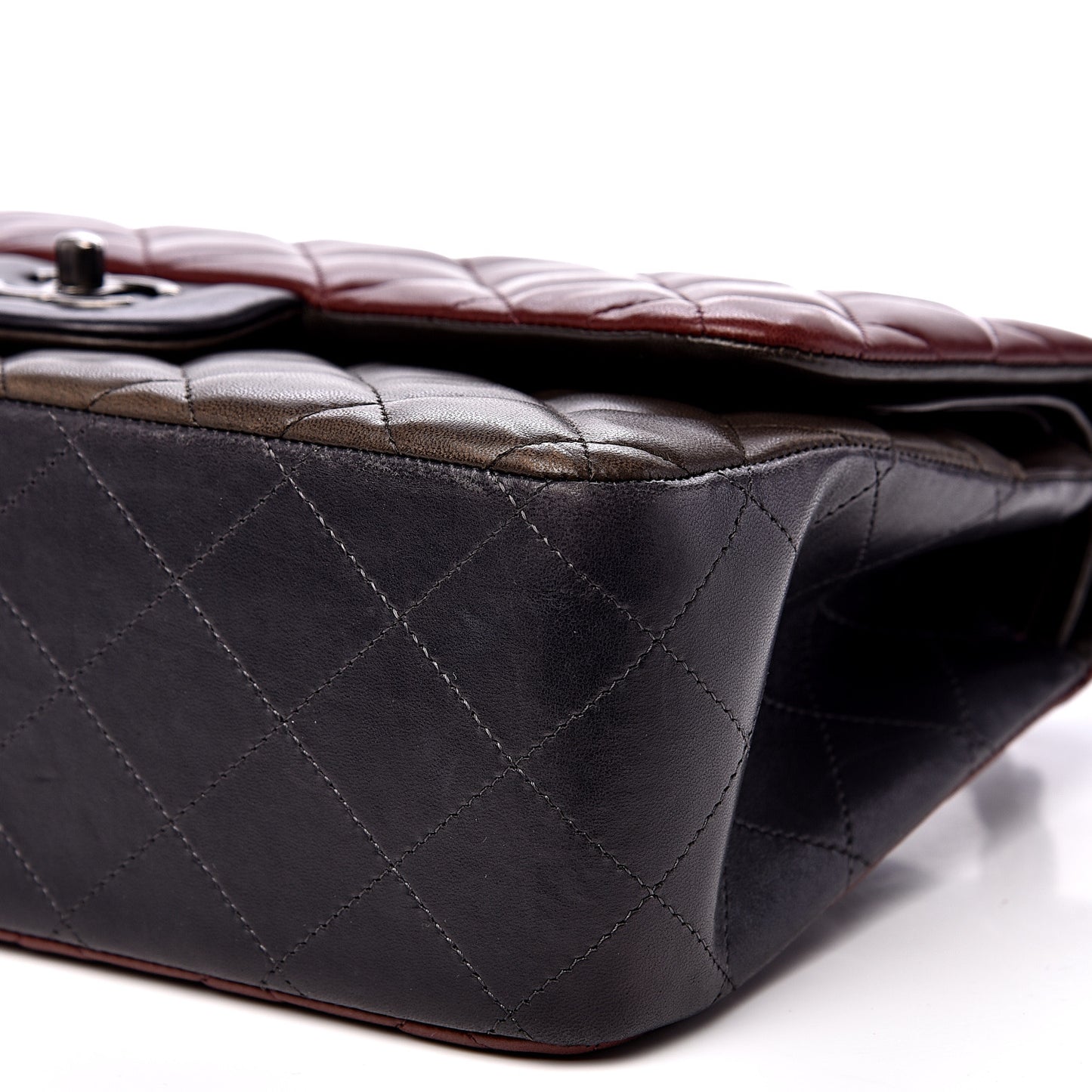 Lambskin Quilted Jumbo Tri-Color Double Flap Burgundy