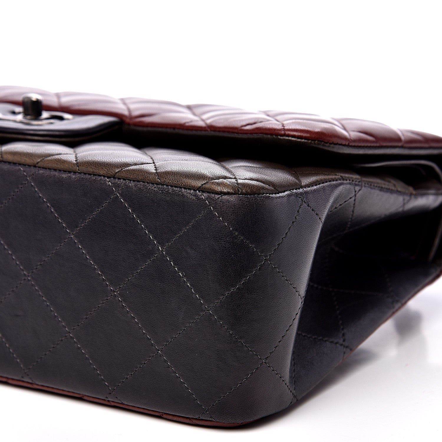 Chanel Lambskin Quilted Jumbo Tri-Color Double Flap Burgundy 13 of 19