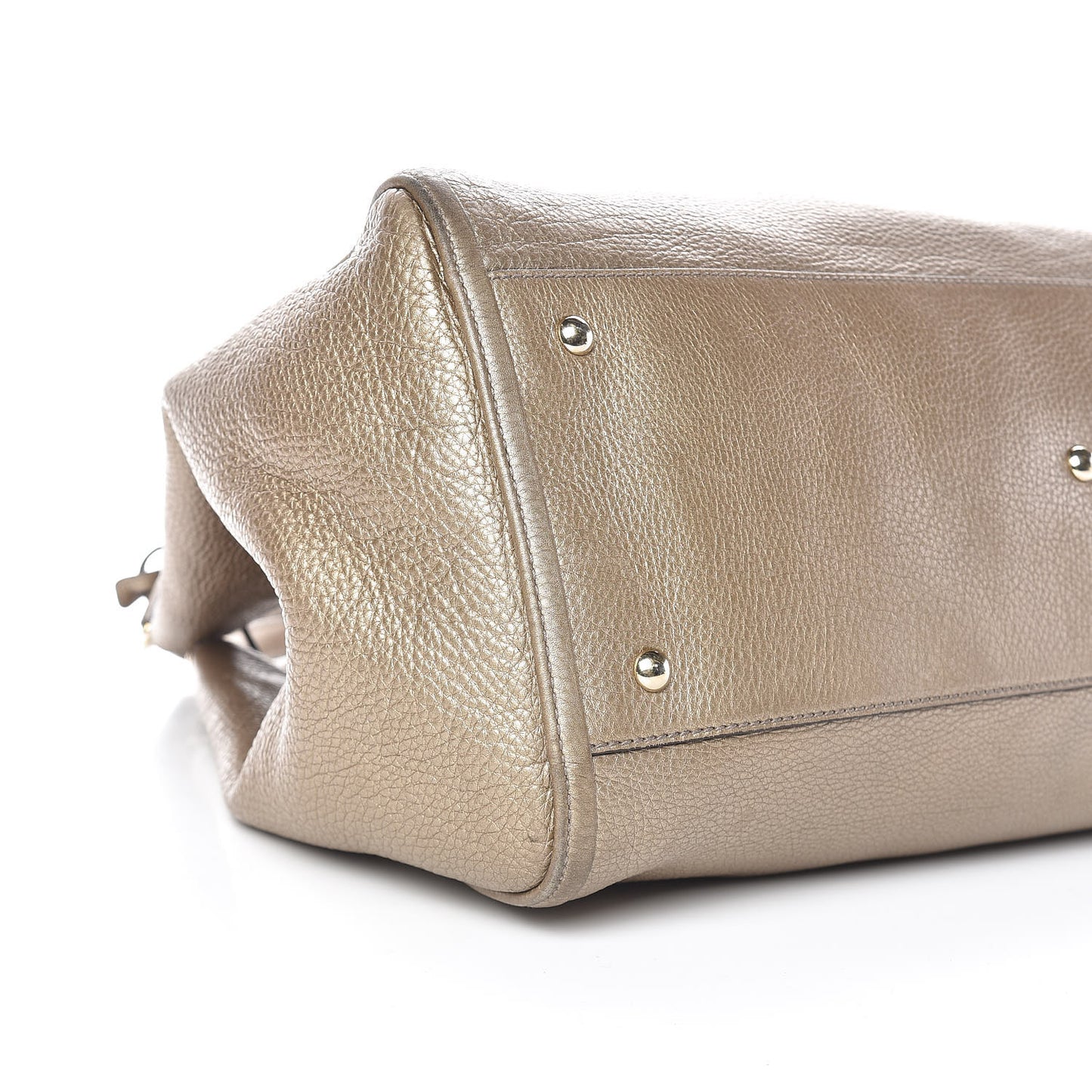 Metallic Pebbled Calfskin Large Soho Shoulder Bag Golden Beige