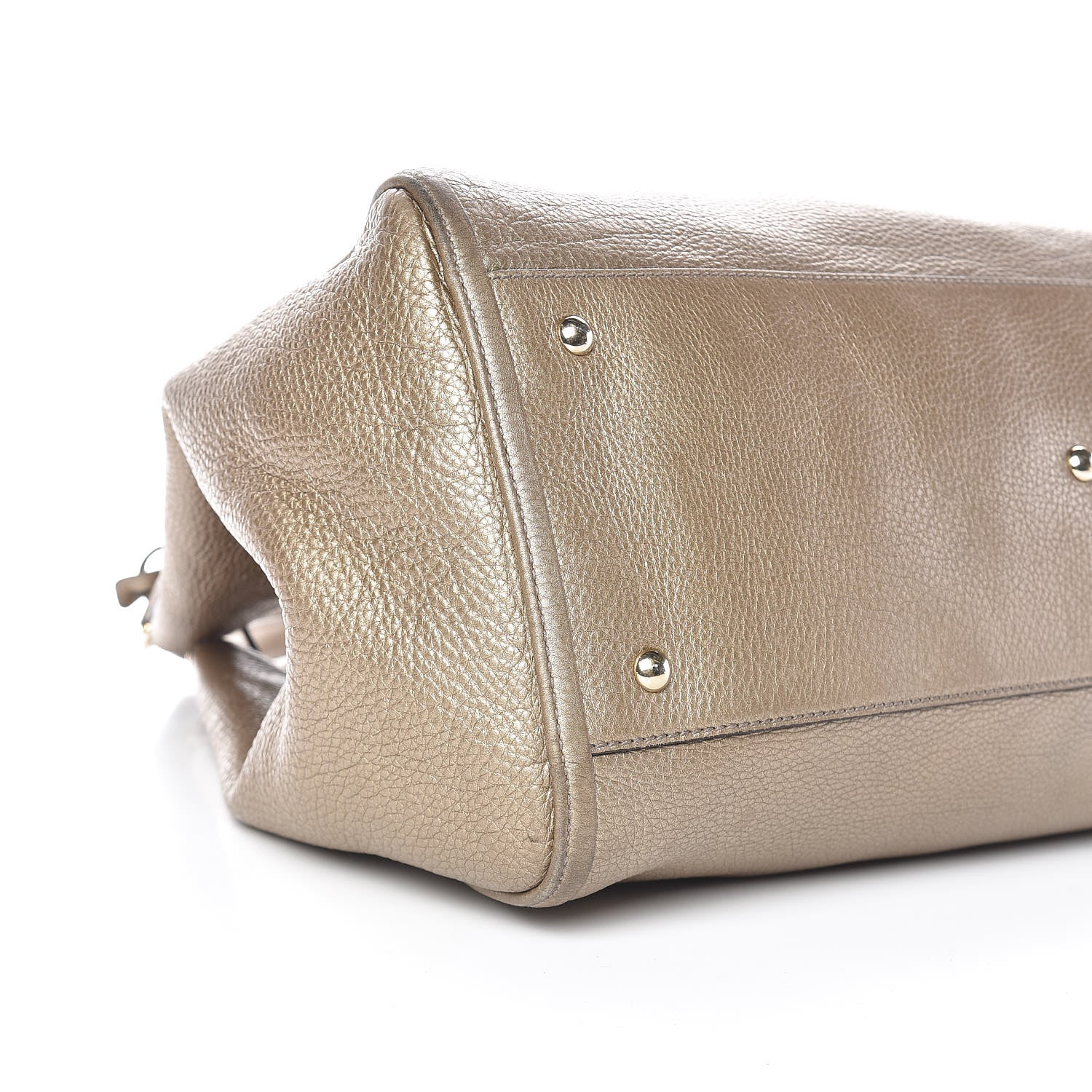 Gucci Metallic Pebbled Calfskin Large Soho Shoulder Bag Golden Beige 14 of 22