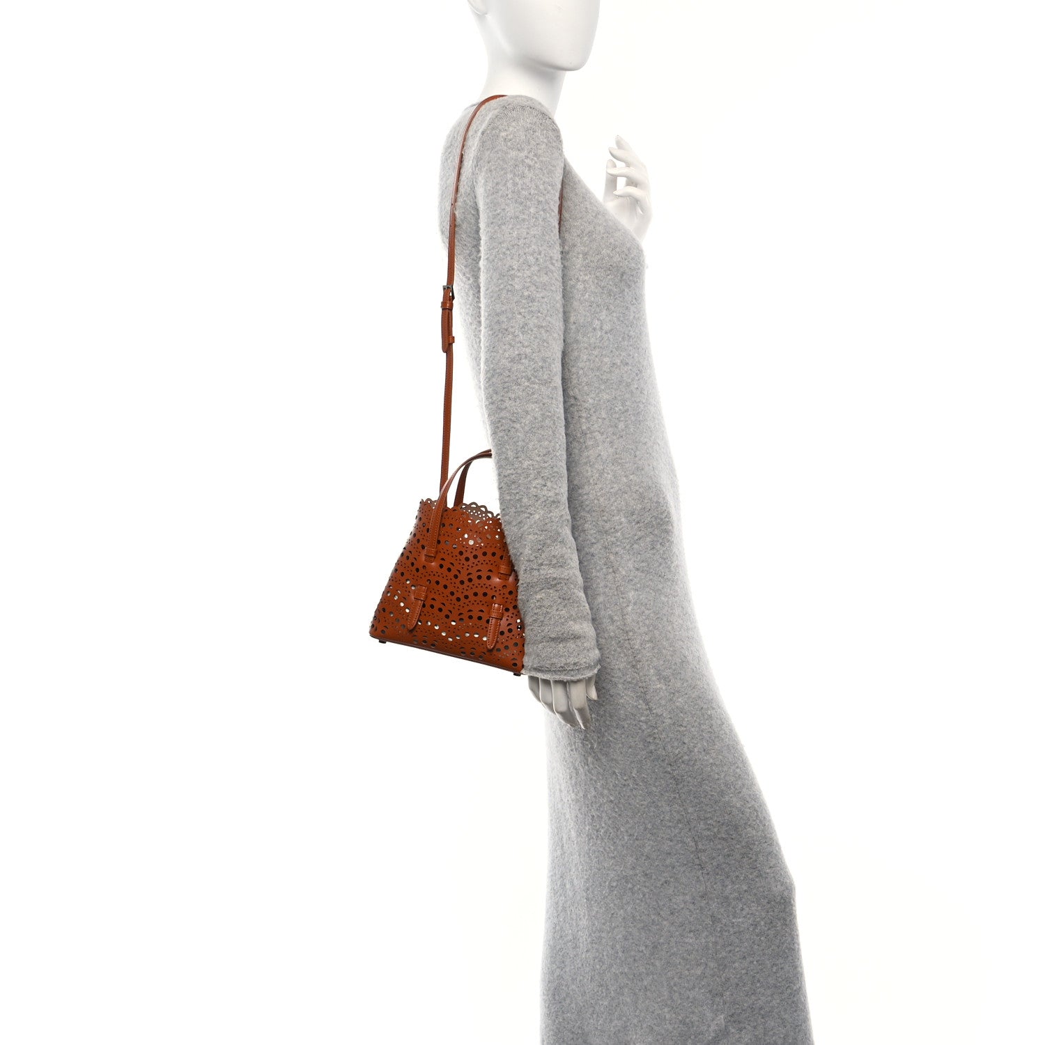 Alaia Lux Calfskin Vienne Wave Mina 20 Bag Cognac 2 of 10