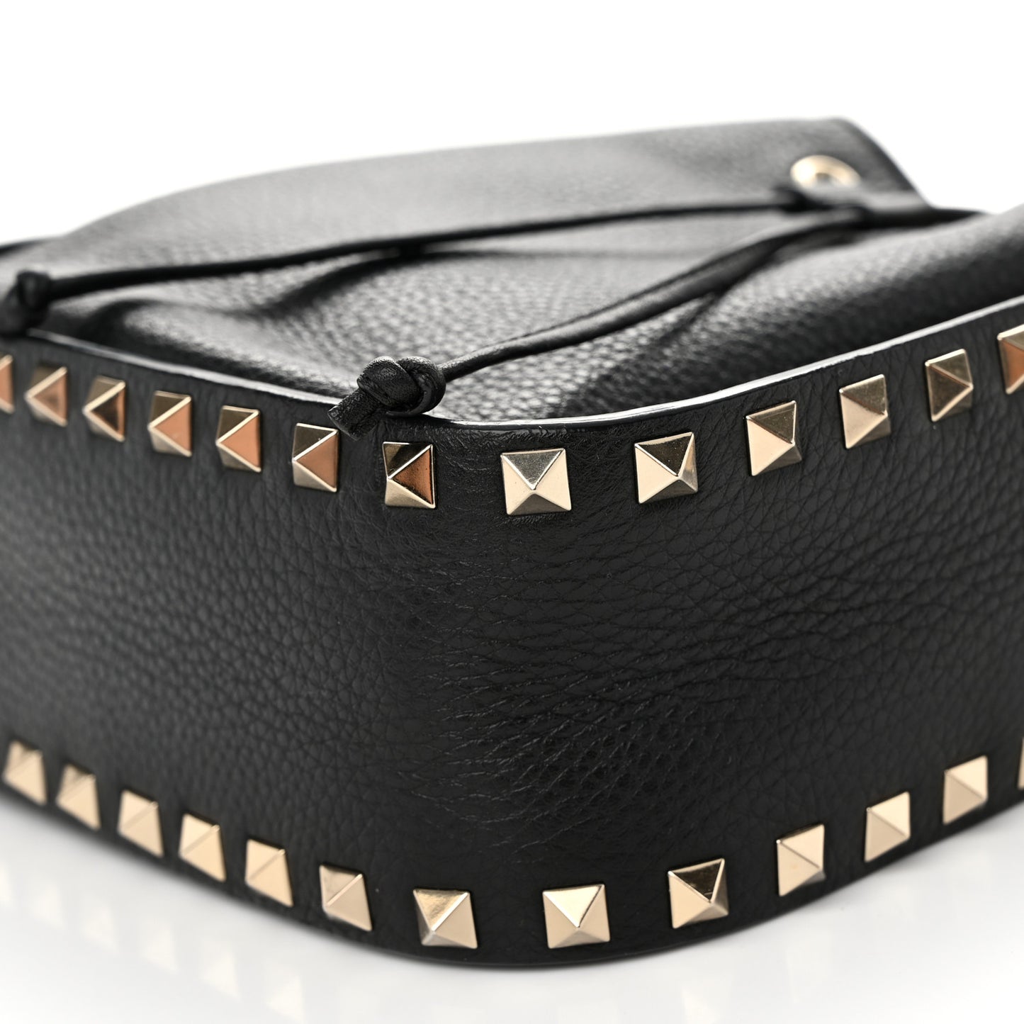 Grained Calfskin Rockstud Bucket Bag Black