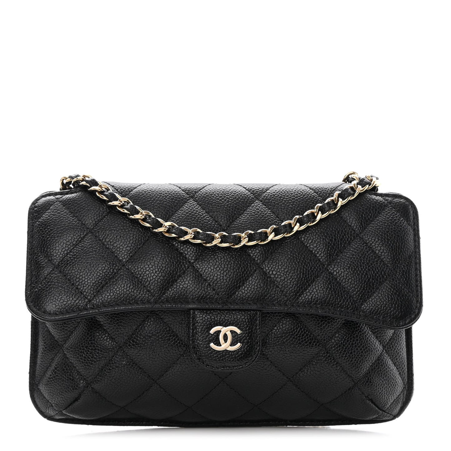 Caviar Fabric Quilted Foldable Tote With Chain Black Multicolor