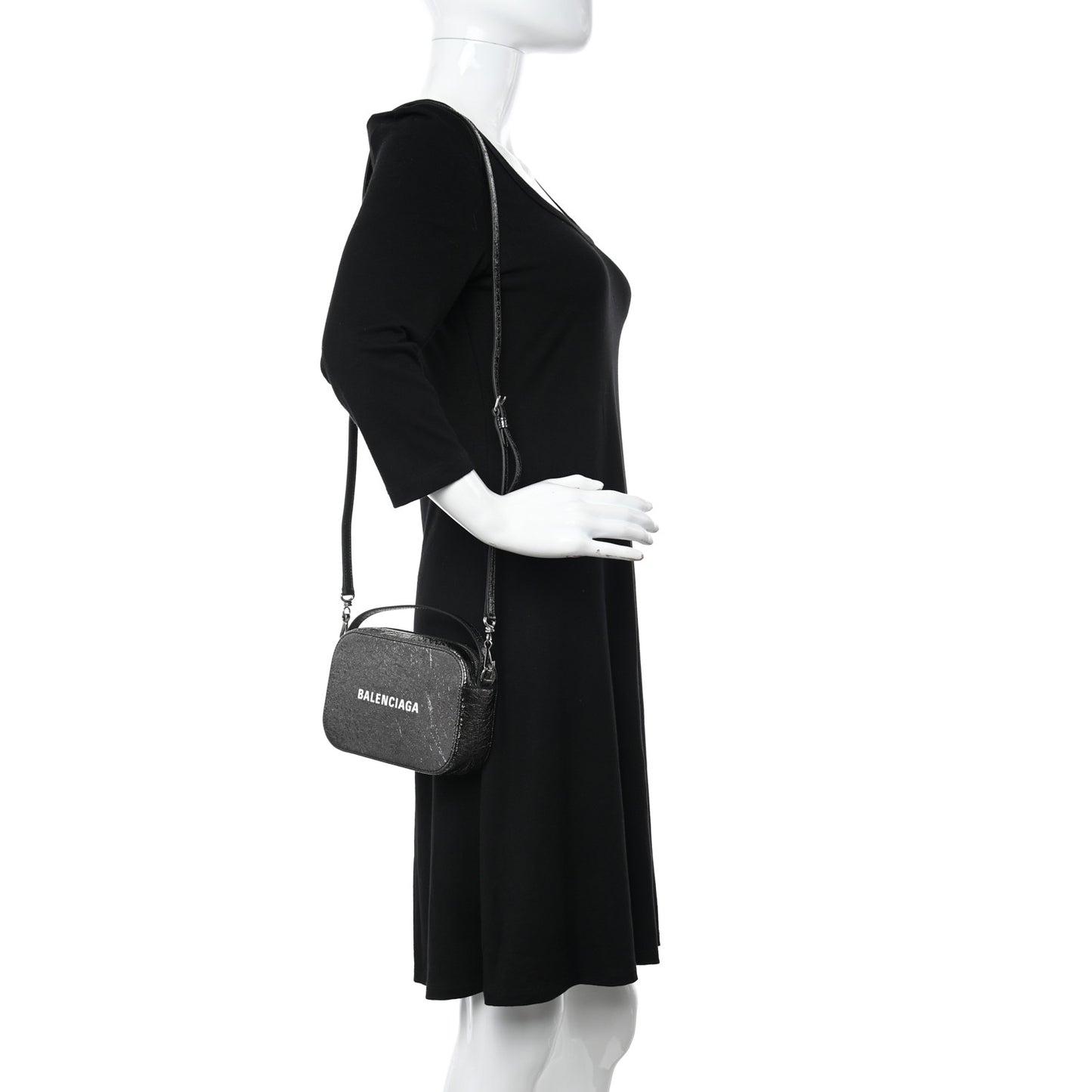 Metallic Textured Calfskin XS Everyday Camera Bag with Handle Black