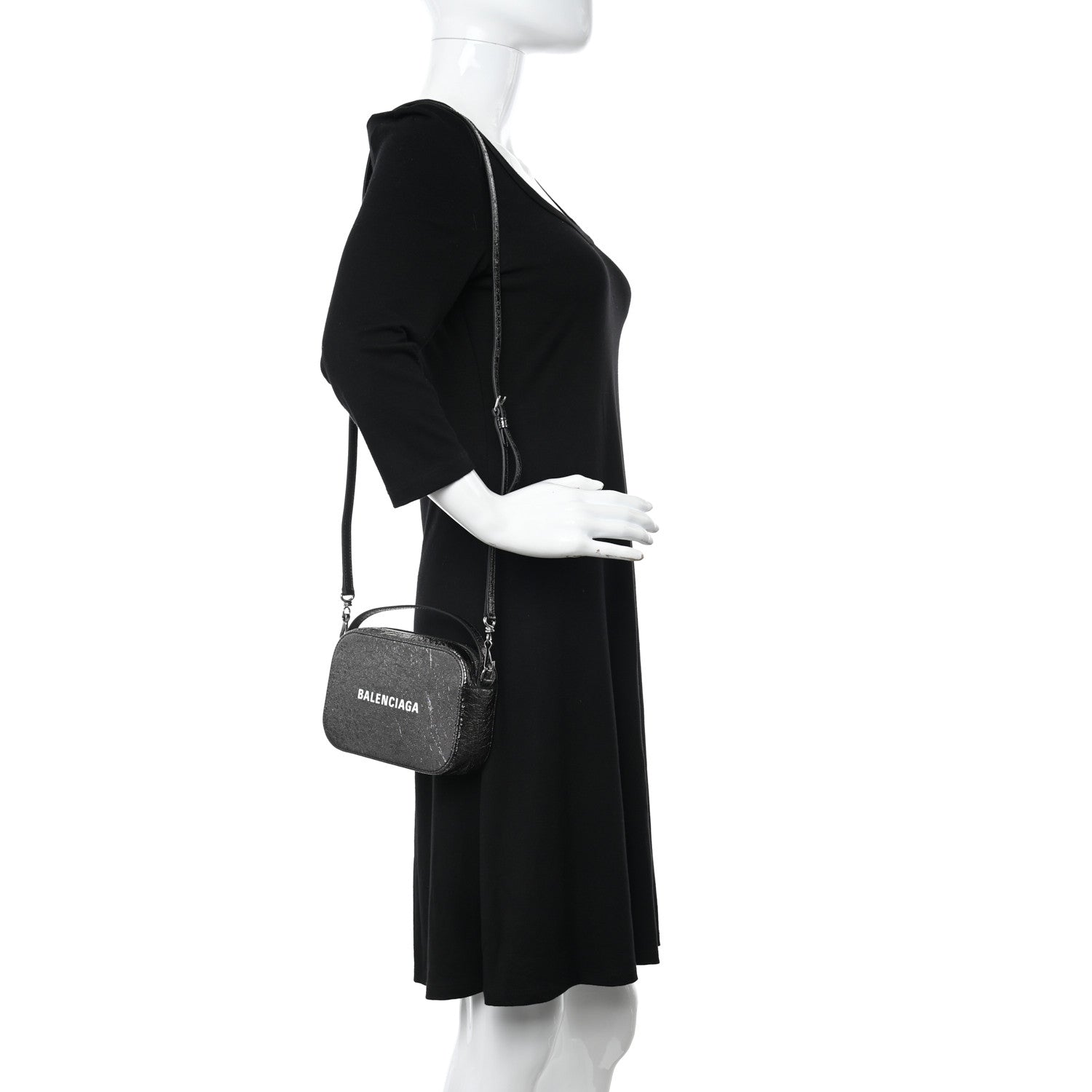 Balenciaga Metallic Textured Calfskin XS Everyday Camera Bag with Handle Black 2 of 10