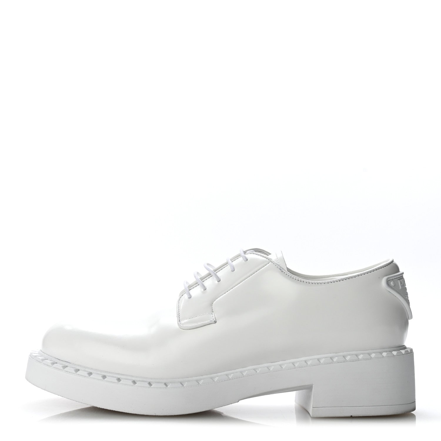 Prada Spazzolato Calzature Donna Triangle Logo 50mm Derby Loafers 38.5 White 38.5 White 1 of 10