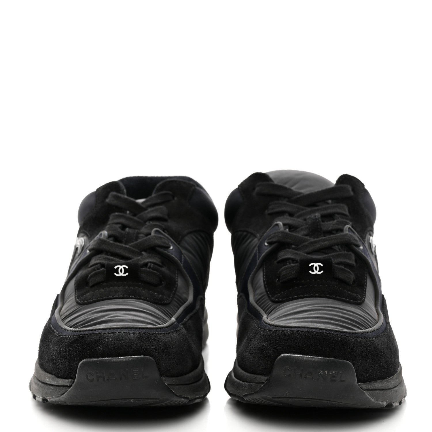 Chanel Fabric Calfskin Suede CC Sneakers 38 Black 2 of 9