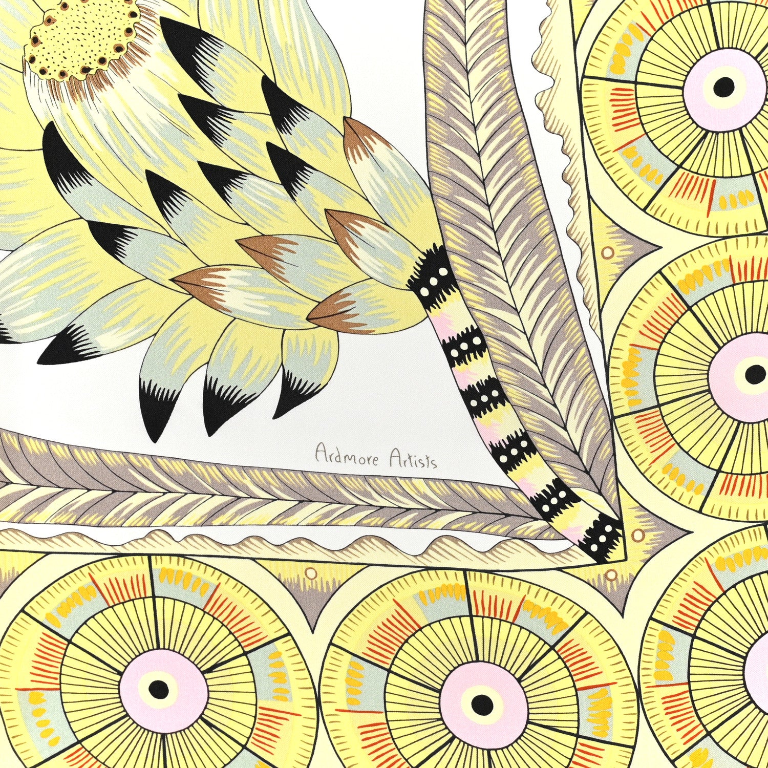 Hermes Silk The Savana Dance Wash 140 Scarf White Jaune Soufre 5 of 6