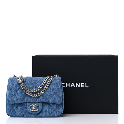 Chanel Denim Quilted Camellia Sweetheart Mini Flap Blue 10 of 10