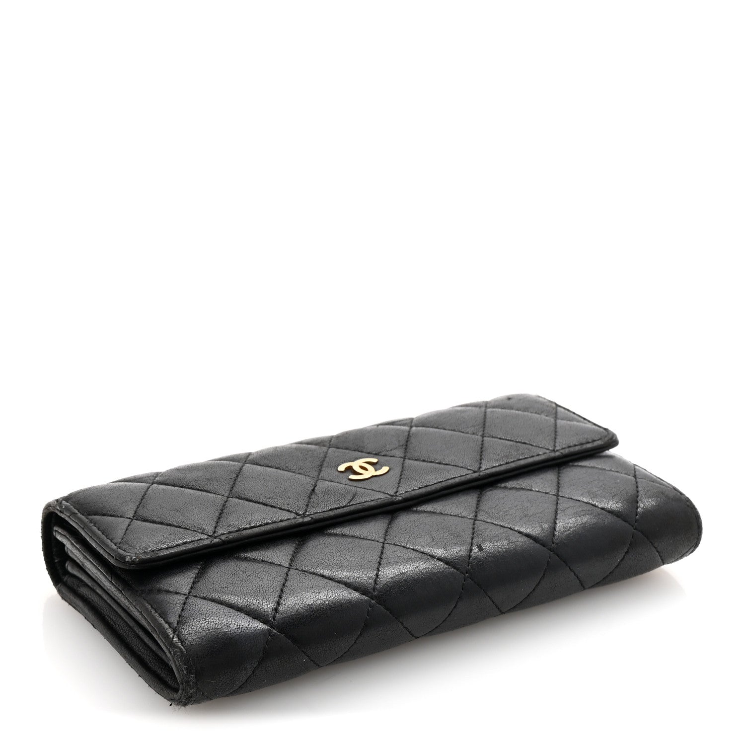 Chanel Lambskin Quilted Large Gusset Flap Wallet Black 4 of 9