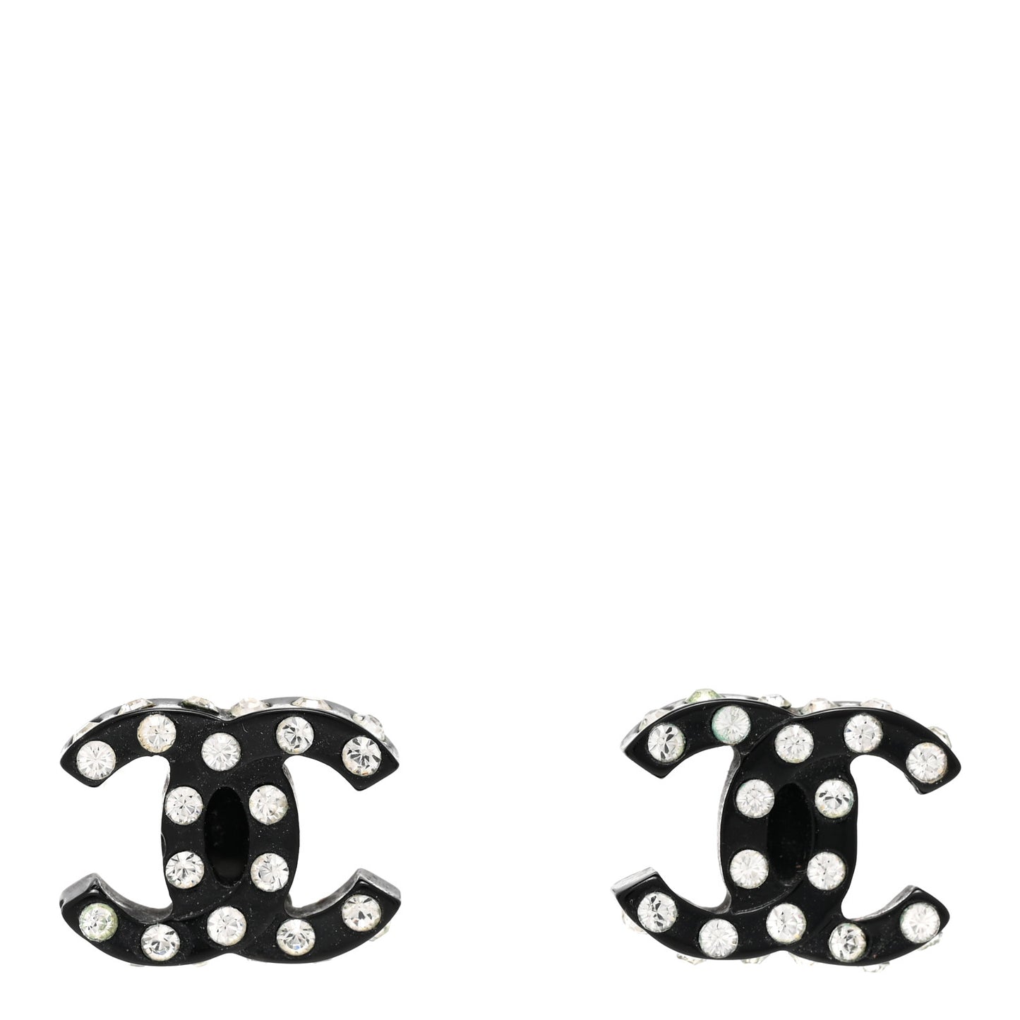 Resin Crystal CC Earrings Black