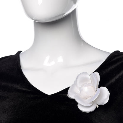 Chanel Silk Taffeta Camellia Brooch Pin White 2 of 3