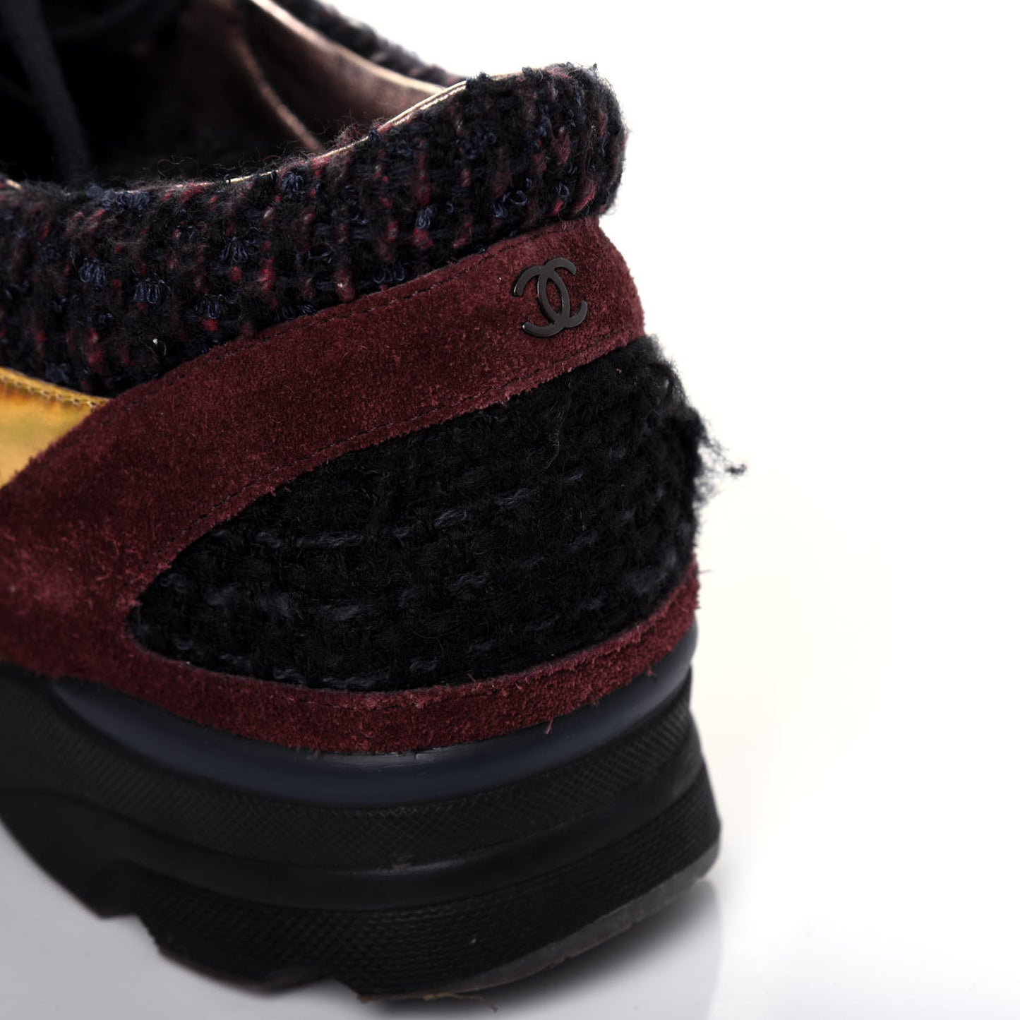 Tweed Suede Calfskin Runway Sneakers 37 Black Multicolor