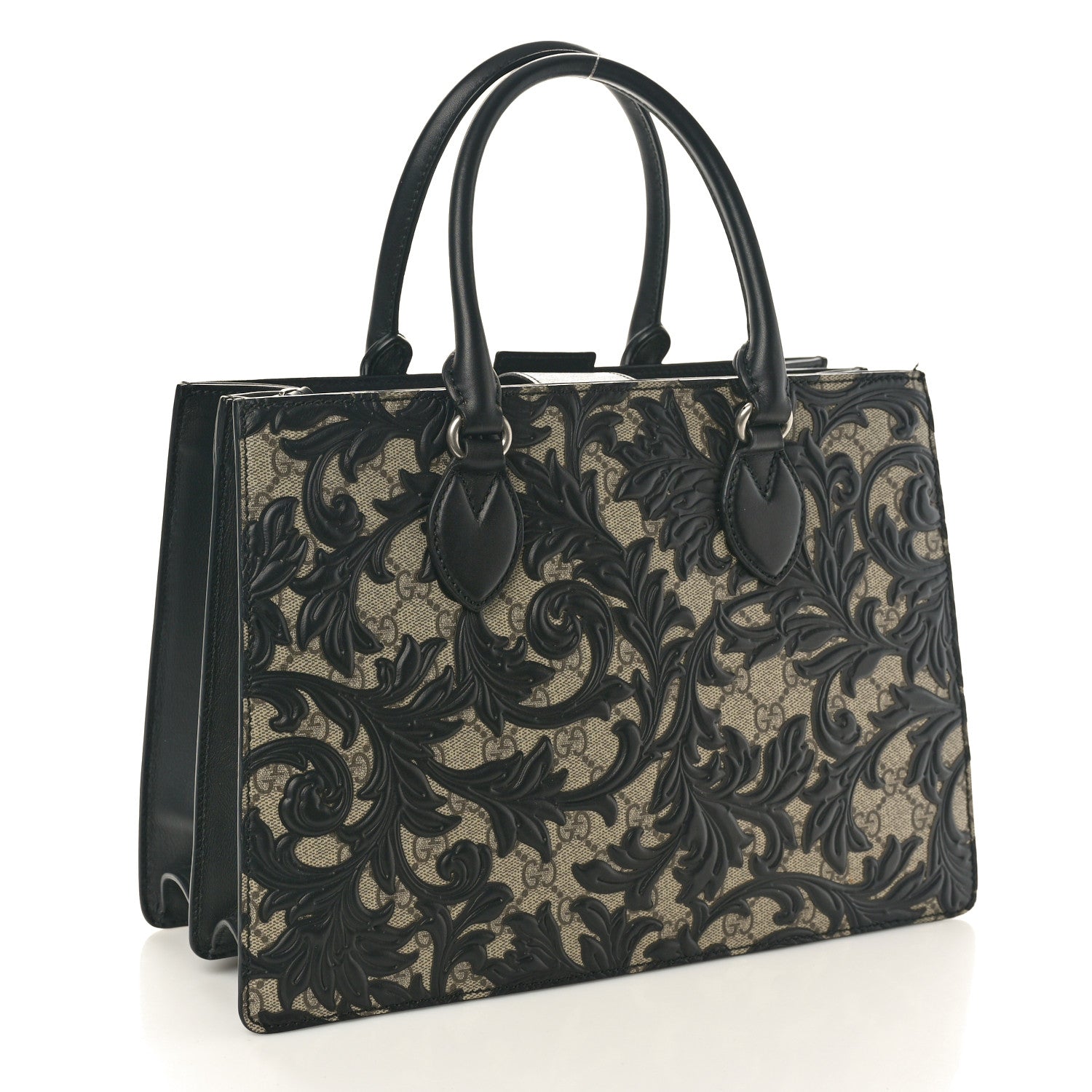 Gucci GG Supreme Monogram Arabesque Small Top Handle Bag Beige Black 3 of 10