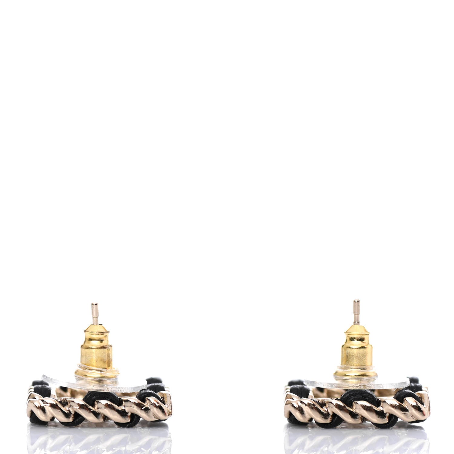 Chanel Crystal Lambskin Chain Sergeant Chanel Stud Earrings Black Gold 3 of 4