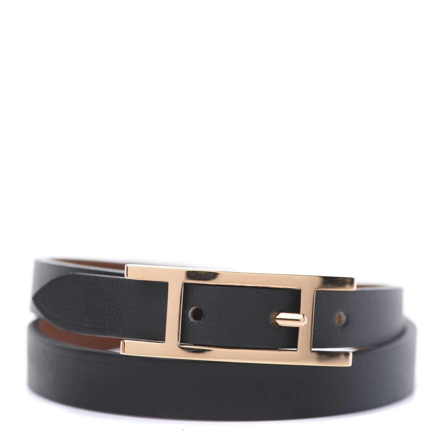 Hermes Chamonix Tadelakt Behapi Double Tour Reversible Bracelet T3 Black Fauve 1 of 6