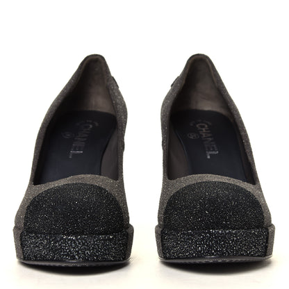 Chanel Glitter Cap Toe Pumps 37 Grey Black 4 of 7