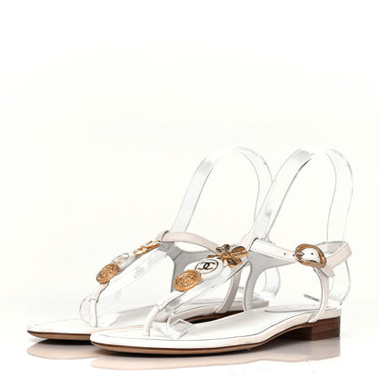 Chanel Lambskin Charm Thong Sandals 37 White 3 of 8