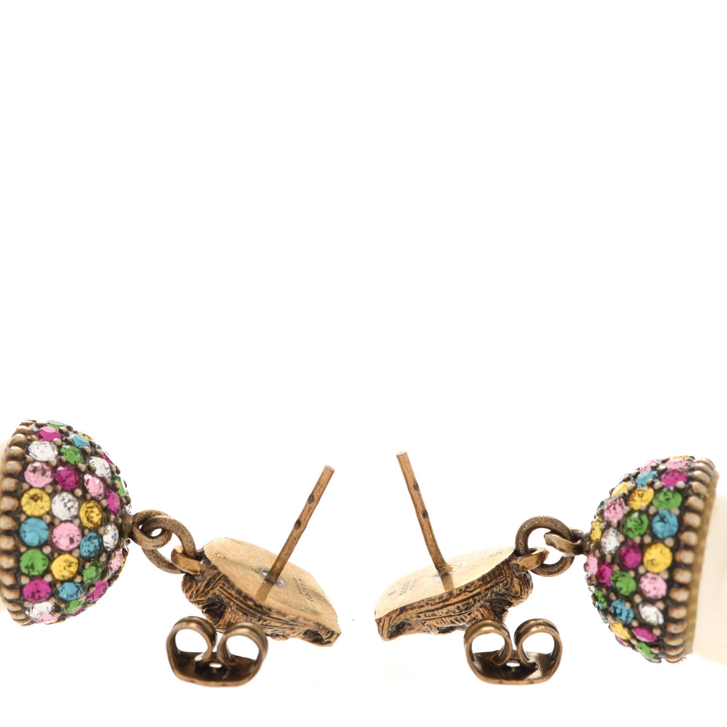Metal Crystal Pearl Feline Earrings Aged Gold Multicolor