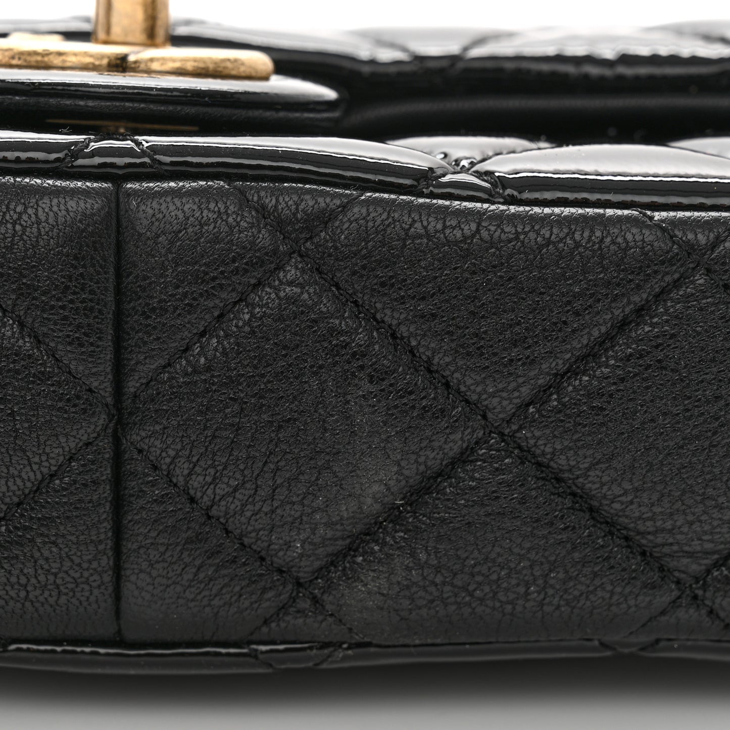 Patent Goatskin Quilted Small CC Eyelet Flap Black