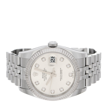 Rolex Stainless Steel 18K White Gold Diamond 36mm Oyster Perpetual Datejust Watch Silver 116234 2 of 5