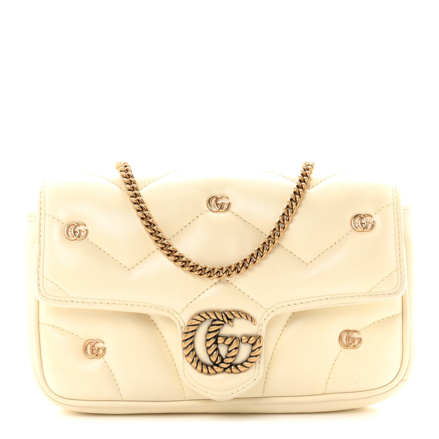 Calfskin Matelasse Double G Studs Mini Torchon GG Marmont Shoulder Bag White