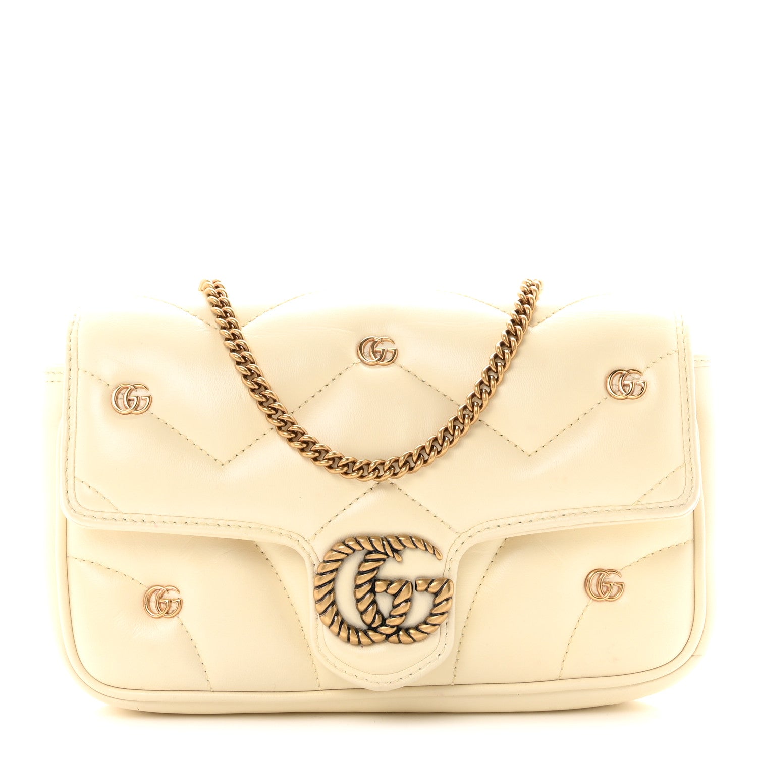 Gucci Calfskin Matelasse Double G Studs Mini Torchon GG Marmont Shoulder Bag White 1 of 11