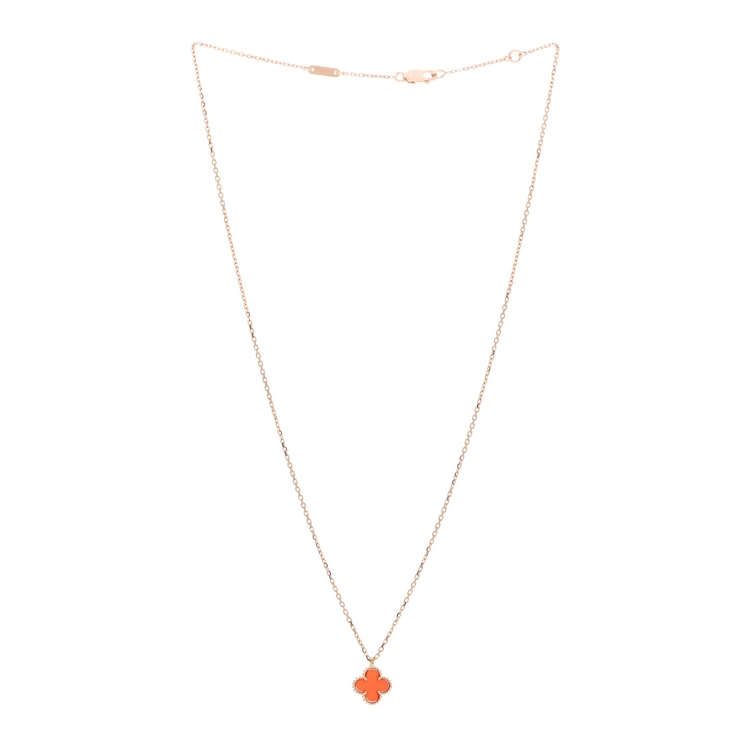 Van Cleef & Arpels 18K Rose Gold Carnelian Sweet Alhambra Pendant Necklace 3 of 5