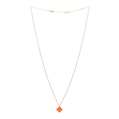 Van Cleef & Arpels 18K Rose Gold Carnelian Sweet Alhambra Pendant Necklace 3 of 5