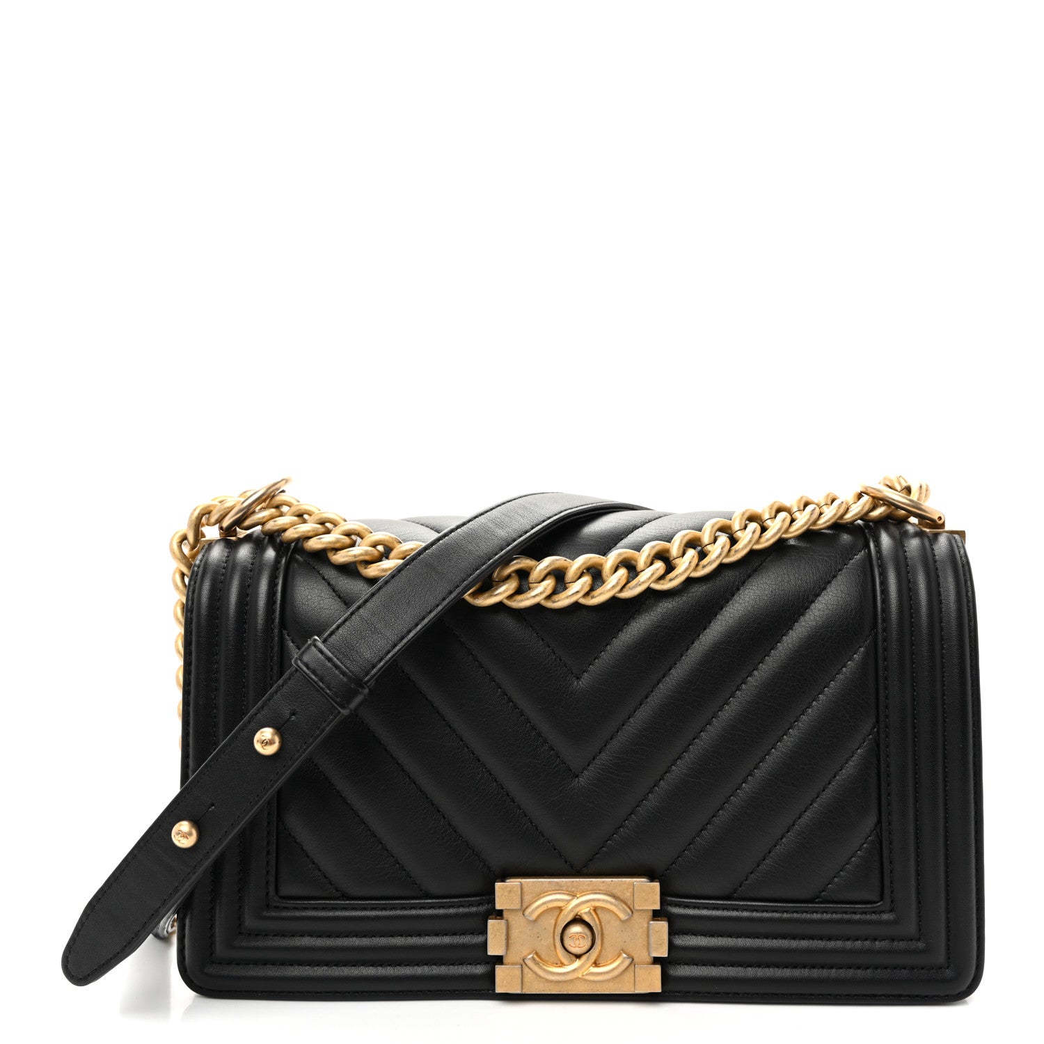Chanel Calfskin Chevron Quilted Medium Boy Flap Black 1 of 10