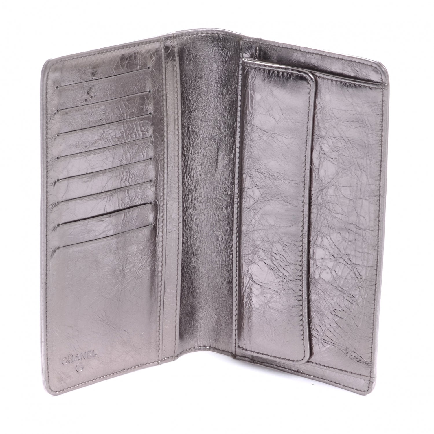 Chanel Leather CC Bow Wallet Metallic Silver 6 of 8
